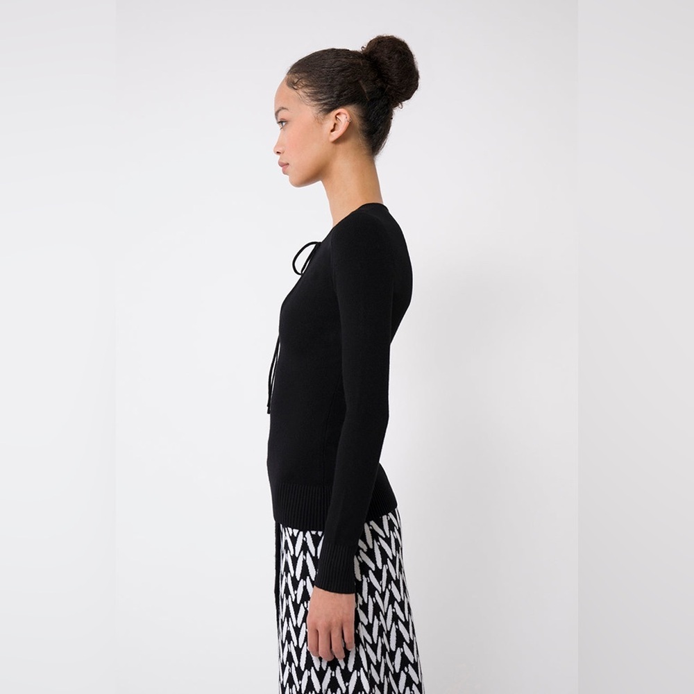 JoosTricot Black Ecomerino Wool Long Sleeve Keyhole Seed Stitch Top EUC Size XS - Picture 3 of 12
